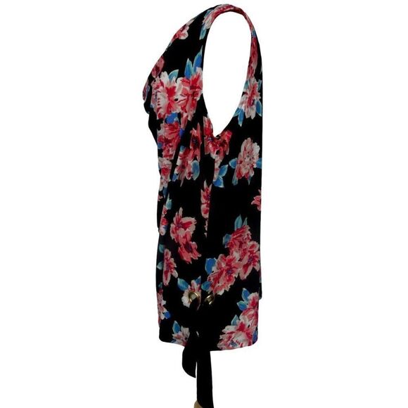 Ellen Tracy Black Tropical Floral Draped Neck Side Tie Sleeveless Top 2X  NEW - Picture 4 of 11